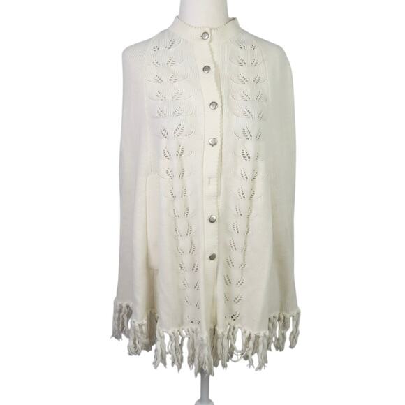 Vintage 60s Sweater Bee by Banff Cream Acrylic Knit Cape Poncho Sweater - Picture 1 of 7